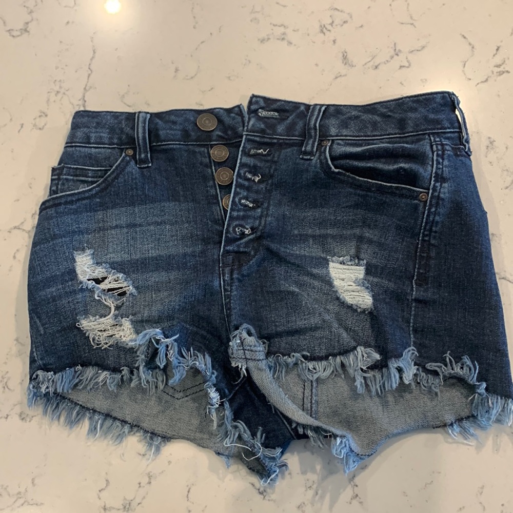 Refuge Women’s Ripped Jean Shorts - Dark Wash